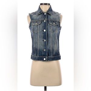 Gap Light Blue Distressed Denim Vest, Size Small Tall
